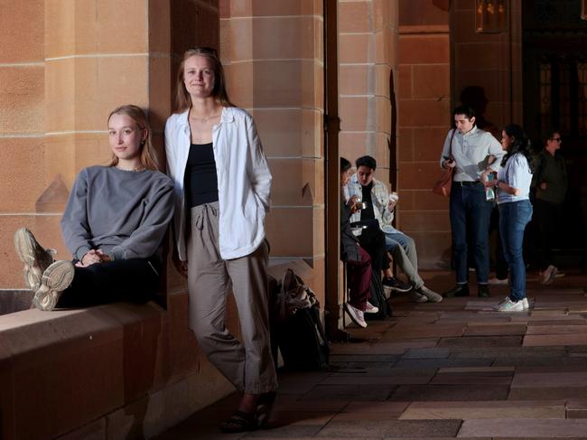 Danish international University of Sydney students (L-R) Michael Jeldorf (22) and Mathilde Vendelin (25). The Albanese government will reform its visa requirement so international students will not be penalised for revealing that they want to migrate to Australia. Jane Dempster/The Australian