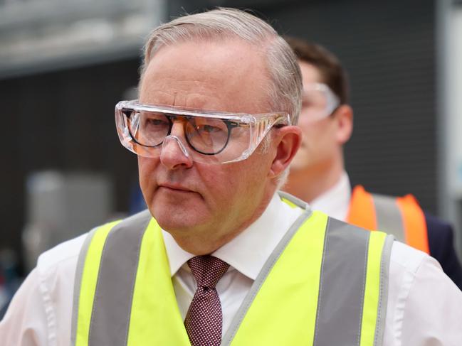 BRISBANE, AUSTRALIA - NewsWire Photos APRIL 2, 2024: Prime Minister Anthony Albanese during a visit to the Rheinmetall factory in Ipswich. Picture: NCA NewsWire/Tertius Pickard