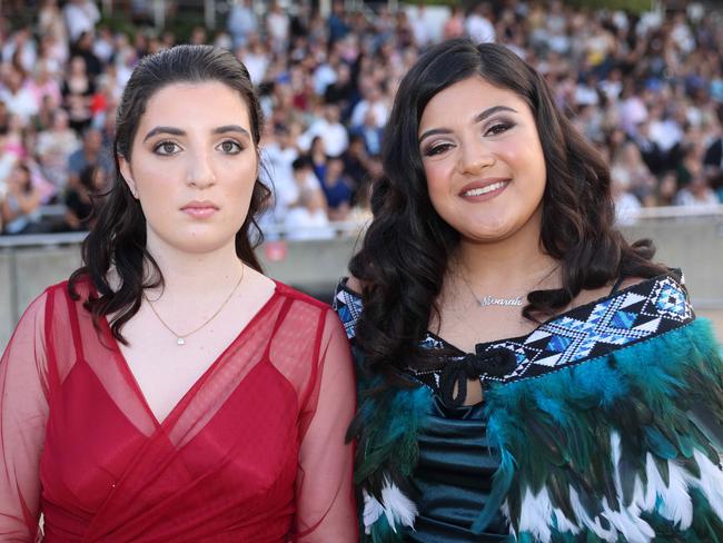 Brianna Menta and Nivarah Huiarangi at the Southport State High School Formal at SeaWorld. Picture, Portia Large.