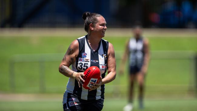 Talia McMasters as the Nightcliff Tigers took on the Palmerston Magpies in the 2024-25 NTFL women's semi-final. Picture: Pema Tamang Pakhrin