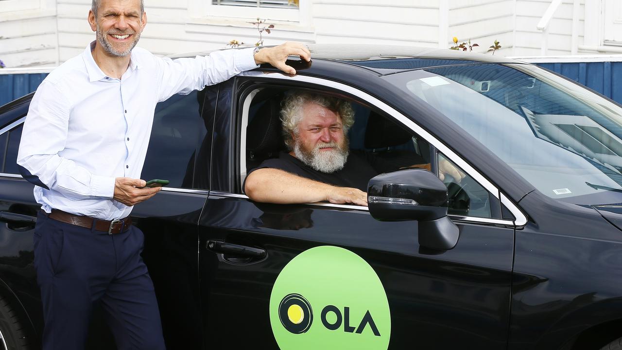 Back in 2018, managing director of Ola, Simon Smith, is in Hobart to launch his new ride sharing app. He is pictured with new driver, Scott Greene of Hobart. Picture: Matt Thompson