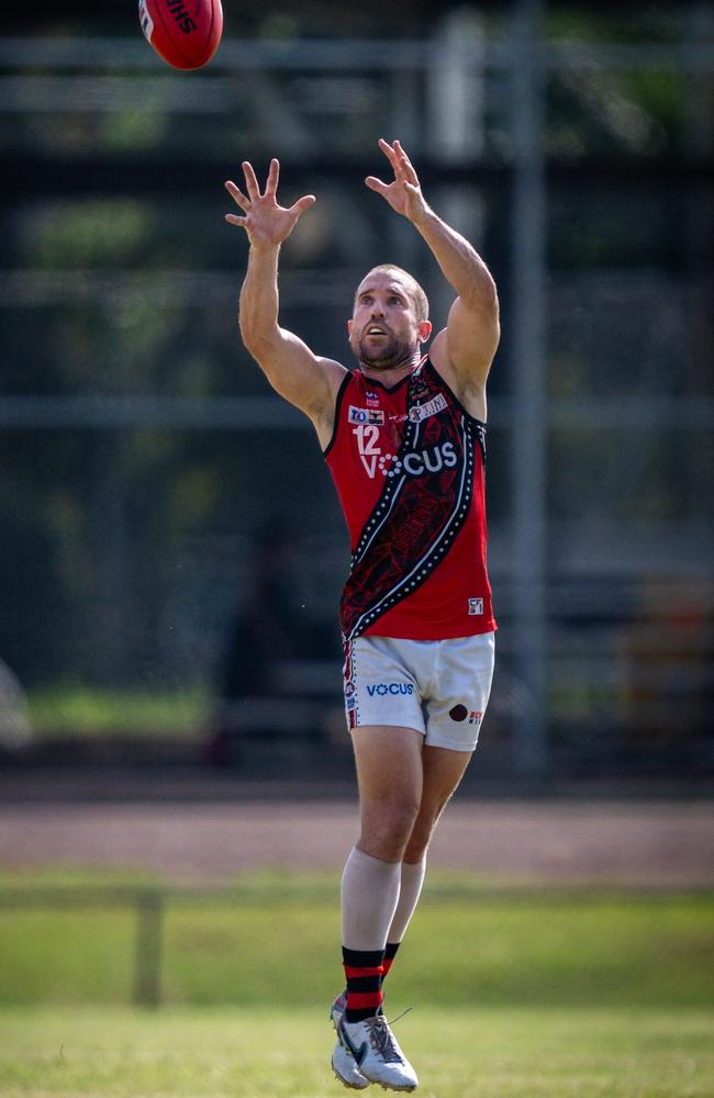 Ashton Hams playing for the Tiwi Bombers in the 2024-25 NTFL season. Picture: Patch Clapp / AFLNT Media