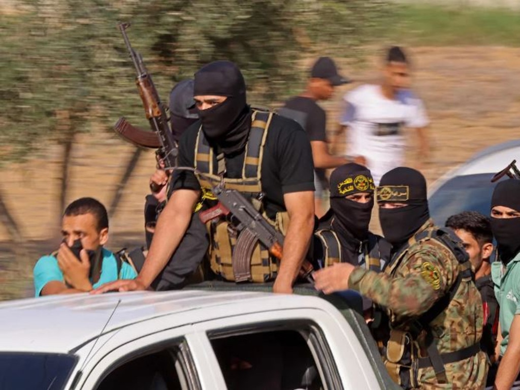 Palestinian militants near the border with Gaza. Picture: AFP