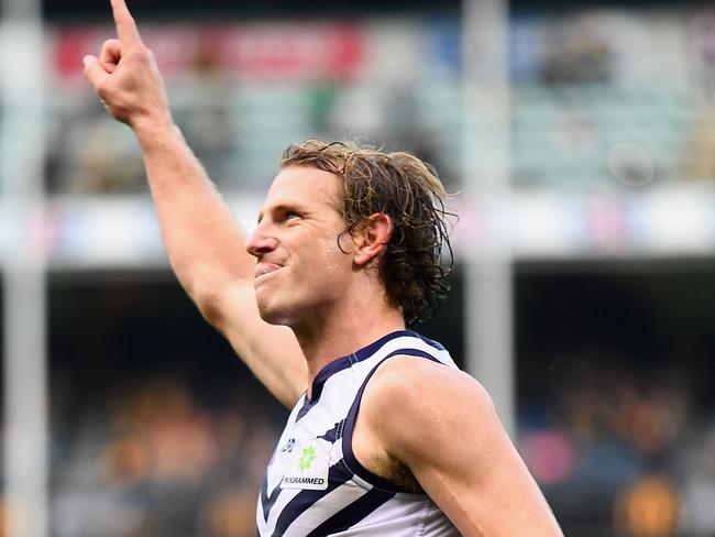 David Mundy watches his matchwinning goal sail through. Picture: Getty Images