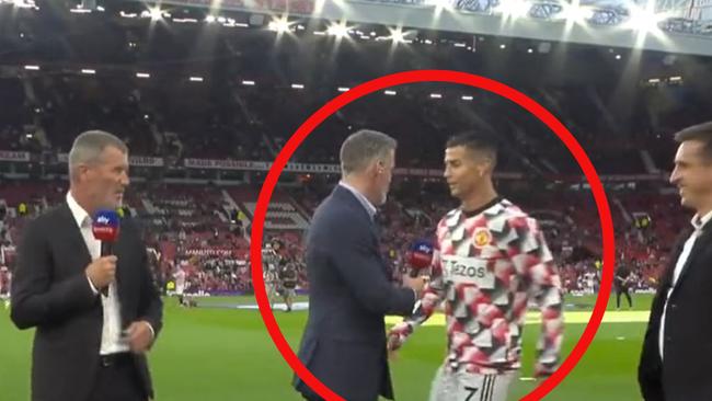 Cristiano Ronaldo gave Jamie Carragher the cold shoulder. Picture: Supplied