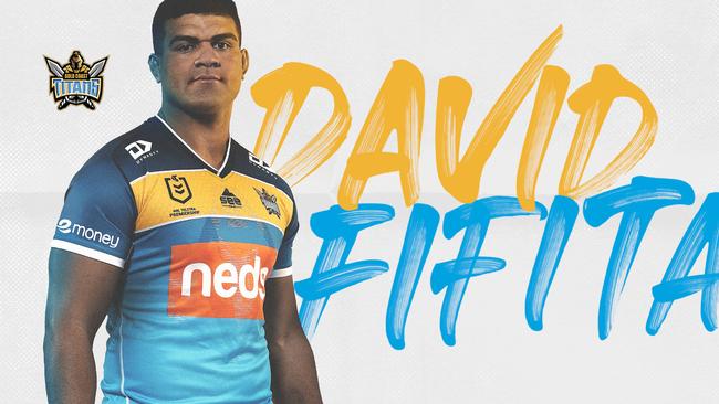 David Fifita models the new Titans jersey. Picture: Titans