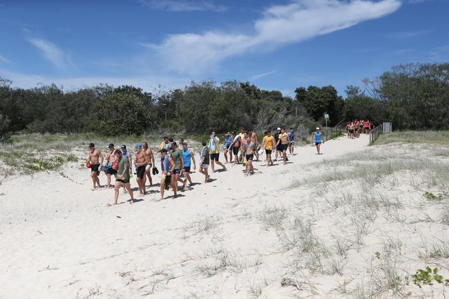 The Southport Sharks VFL team during a preseason training camp at Tallebudgera Beach. Picture: Mike Batterham