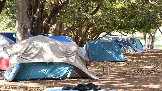 Tents at Musgrave Park in South Brisbane, which is one of a number of sites that has seen increased homelessness in the cost-of-living crisis.