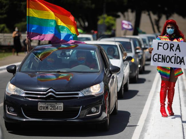 Demonstrators take part in a protest against Brazilian president Jair Bolsonaro and his management of the COVID-19 pandemic. Picture: AFP