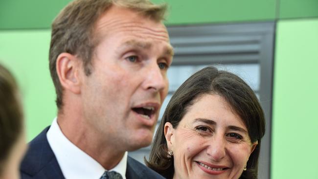 NSW Education Minister Rob Stokes at the school’s opening. Gladys Berejiklian in the background. Picture: Peter Rae