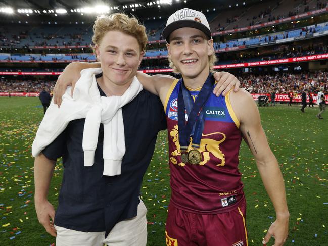 Norm Smith medallist Will Ashcroft and his brother Levi after the 2024 grand final. Picture: Michael Klein