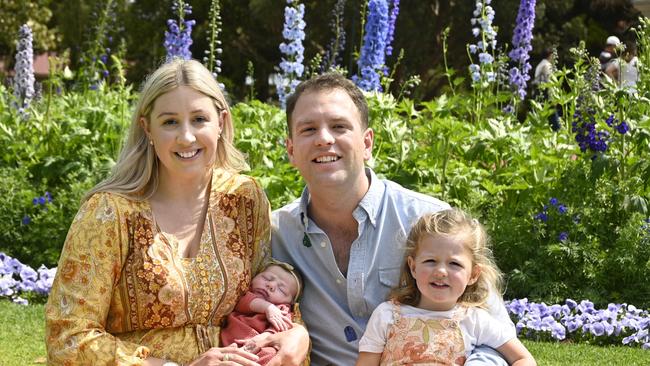 Father's Day Toowoomba. Matthew and Abbey Boulus with daughters Charlotte and 10-day-old Sophie.