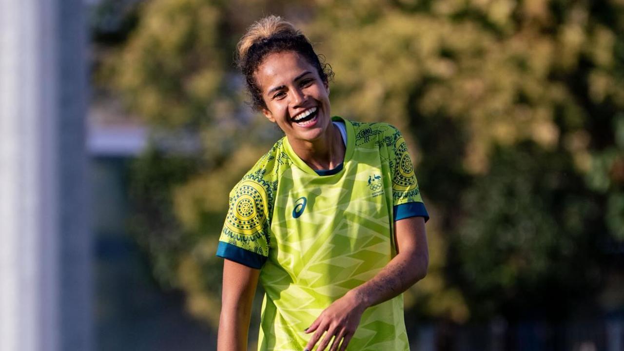 Matildas players at training camp in Marseille. Mary Fowler during training.