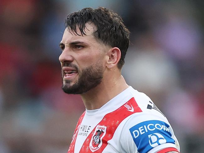 WOLLONGONG, AUSTRALIA - AUGUST 25: Jack Bird of the Dragons looks on during the round 25 NRL match between St George Illawarra Dragons and Cronulla Sharks at WIN Stadium, on August 25, 2024, in Wollongong, Australia. (Photo by Mark Metcalfe/Getty Images)