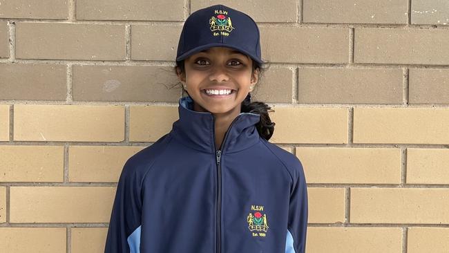 Aishi Wijesekera, NSW PSSA u12 Girls Cricket Team to play School Sports Australia u12 national titles in Ballarat 2022, picture at Raby Oval, Raby NSW, 16 November 2022. Picture: Jason Hosken (News Corp)