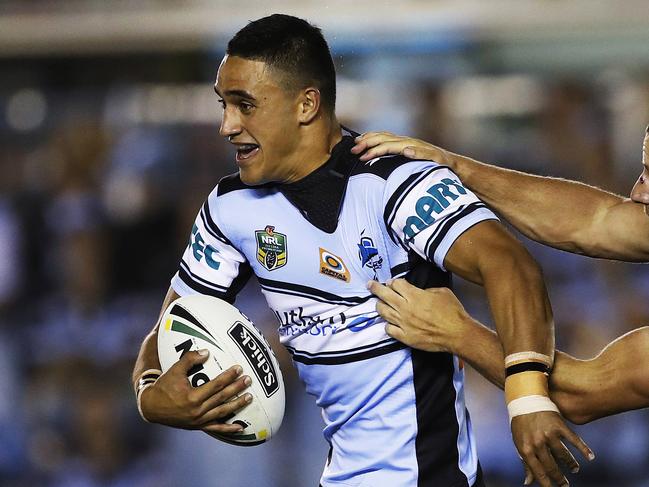 Cronulla's Valentine Holmes sets up a try during NRL match Cronulla Sharks v Melbourne Storm at Shark Park. Picture. Phil Hillyard