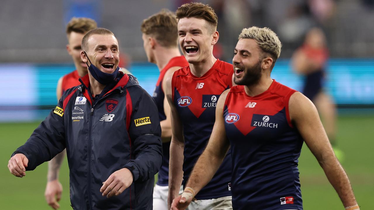 Melbourne are all smiles after sealing a top-four spot. Picture: Paul Kane/Getty Images