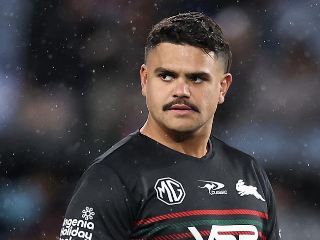 SYDNEY, AUSTRALIA - JUNE 14: Latrell Mitchell of the Rabbitohs warms up during the round 15 NRL match between South Sydney Rabbitohs and Brisbane Broncos at Accor Stadium, on June 14, 2024, in Sydney, Australia. (Photo by Cameron Spencer/Getty Images)