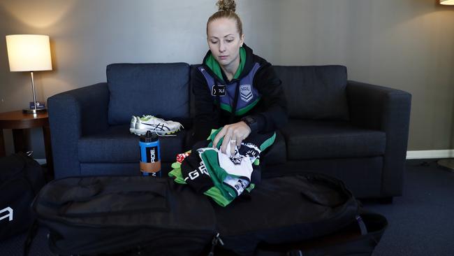 Belinda Sharpe packs her kit before the biggest moment in her life. Picture: Sam Ruttyn