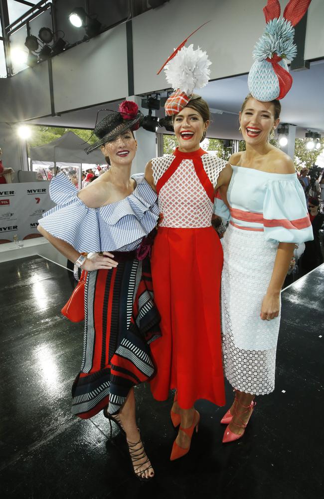 Myer Fashion in the Field winner Olivia Moor (centre) with her sister Charlotte Moor (right) who was 3rd Runner Up, and Yvette Hardy (left), who was 2nd Runner Up. Picture: David Caird