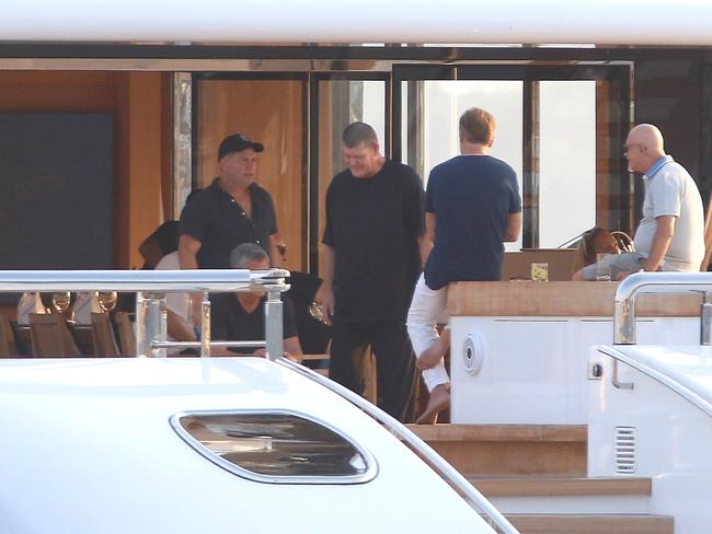 Karl Stefanovic (pictured left) was seen enjoying some down time on the $283 million boat. Picture: BACKGRID