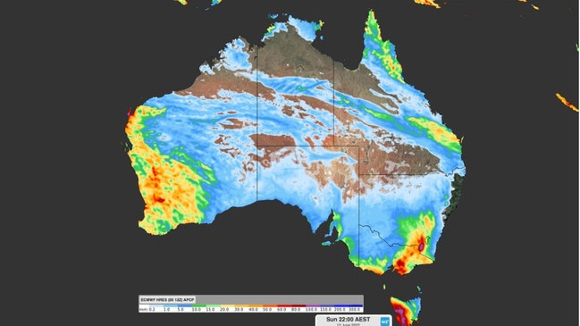 ECMWF model's accumulated rain forecast during the week ending on Sunday, June 12. Picture: Weatherzone