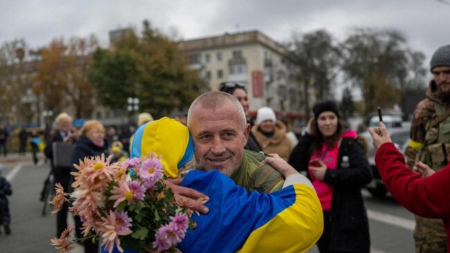 Local residents celebrate the liberation of Kherson. Picture: AFP/Getty Images/The Times