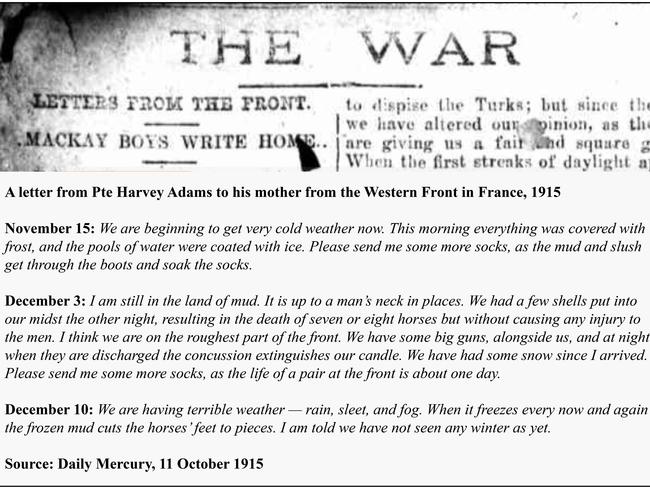 Letters from Private Harvey Adams to his mother were published in the Daily Mercury section Mackay Boys Write Home. Picture: Contributed