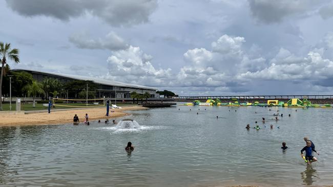 Territorians and visitors enjoying Christmas Day at the Darwin Waterfront, 2022. Picture: Annabel Bowles