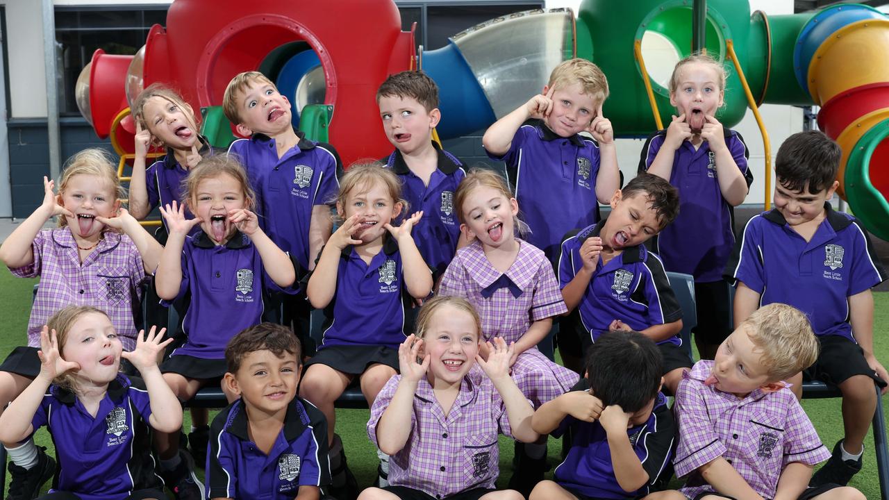 My First Year: Broadbeach State School Prep W. Front row: Charlotte, Matteo, Lili, Mason, Damien. Middle row: Lina, Sunny, Evie, Pippa, Ari, Romeo. Back row: Aiko, Tasman, Leo, Rocco, Veronica. Picture: Glenn Hampson