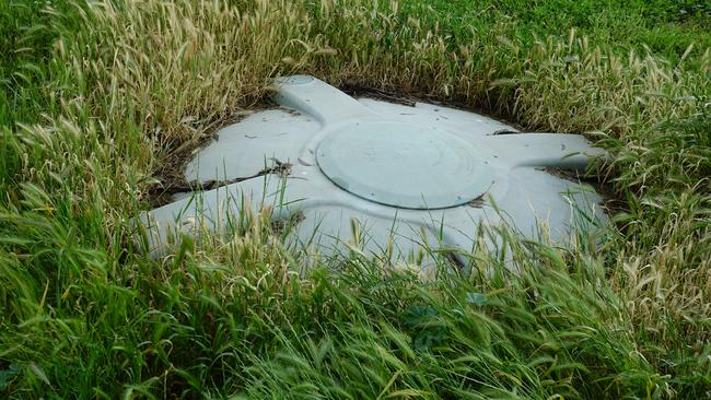 Mike’s septic tank in his backyard, which stores all his sewage. Picture: Alex Turner-Cohen