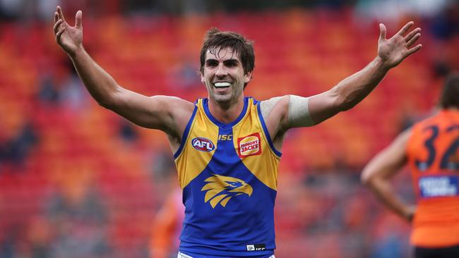 Andrew Gaff celebrates a goal for the Eagles. Picture: Phil Hillyard