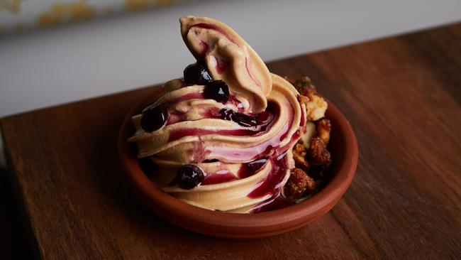 Dulche de leche soft serve with malbec blueberries CHE Brunswick St, Fitzroy