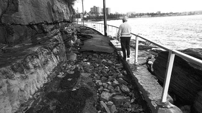 Damage to Marine Parade at Manly following the storm on May 25-26, 1974.