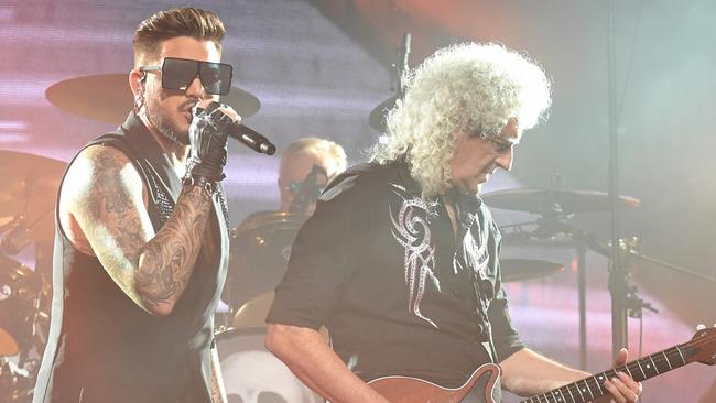 Queen and Adam Lambert during their most recent Australian tour. Picture: Tony Gough