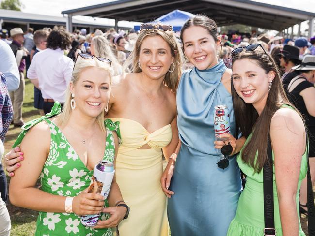 At the Clifton Races are (from left) Ashleigh McLean, Brianna Gross, Emily Phelan and Shazza Jones, Saturday, October 28, 2023. Picture: Kevin Farmer