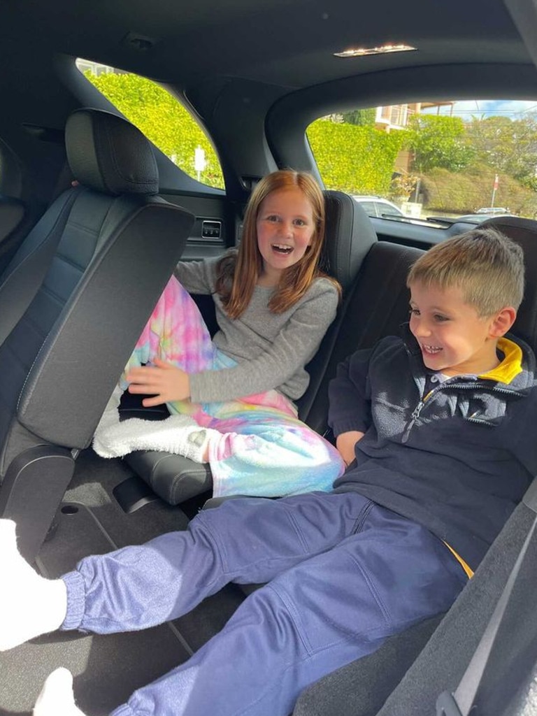 Pixie, 9, and Hunter, 7, in their new car. Picture: Supplied