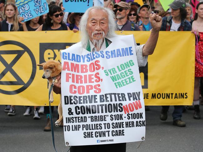 Mr Lim walking with protesters at the Spring Rebellion in Sydney in 2019. Picture: Richard Dobson