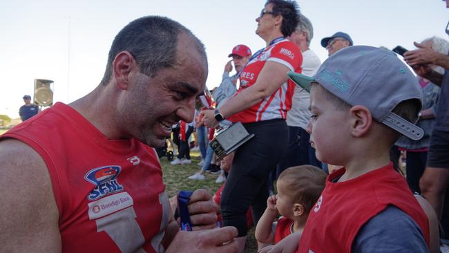 Brighton’s Daniel Campisano celebrates the victory. Picture: Valeriu Campan