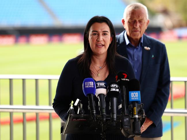 Laura Kane is under fire over thhe handling of the Lachie Schultz debacle. Picture: Morgan Hancock/AFL Photos/via Getty Images.
