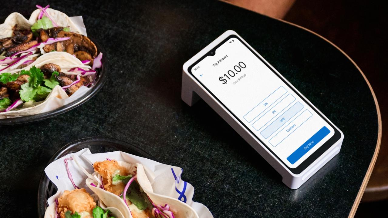 Zeller's new eftpos terminal with tipping options. Zeller is the Australian fintech reimagining business banking. Picture: Supplied