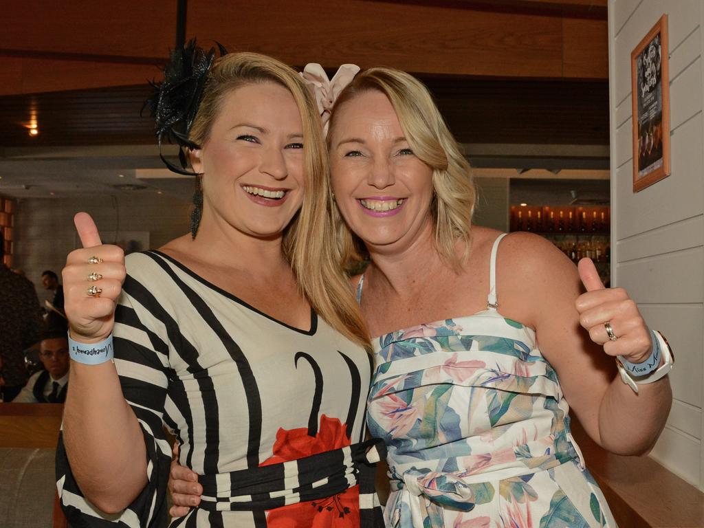 Nathalie Cael and Melinda Gilbert at Melbourne Cup celebrations at Miss Moneypenny's, Broadbeach. Picture: Regina King