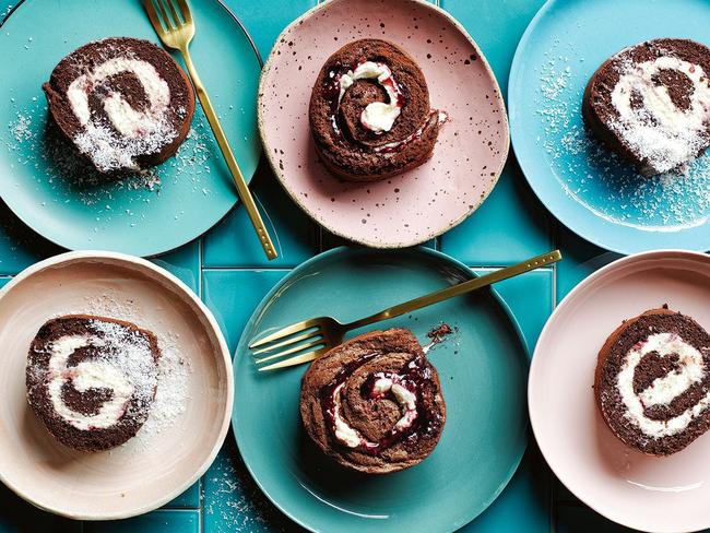 Chocolate lamington roulade.