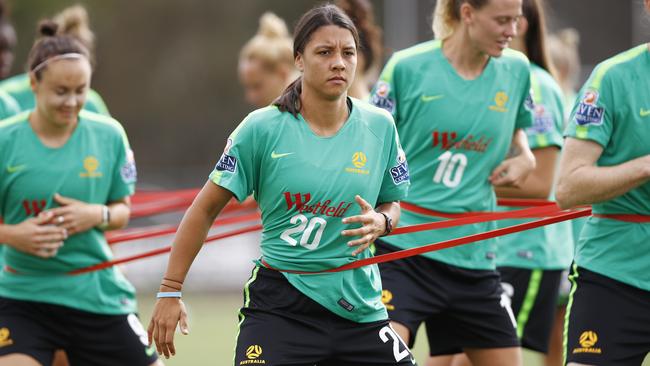 Matildas captain Sam Kerr: ‘The best thing about playing football is when you look up and your family’s there.’ Picture: AAP