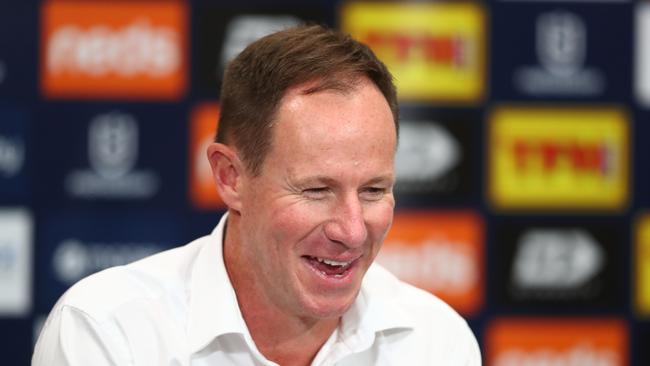 Gold Coast Titans coach Justin Holbrook is laughing all the way to the bank after securing his future until 2024. Picture: Chris Hyde/Getty