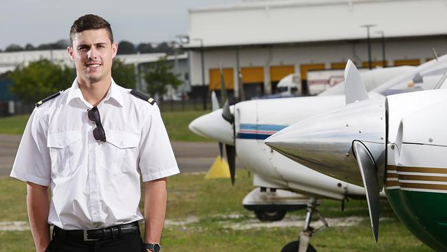 Trainee Jack Eager at Sydney Flight College which is offering free flights to school leavers this Sunday as part of an open day. Picture: Carmela Roche