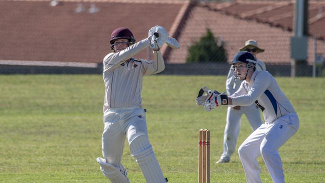 Sam Neale hits a six for Wests. University vs Wests - Harding Madsen Shield cricket. Saturday. 14th Nov 2020