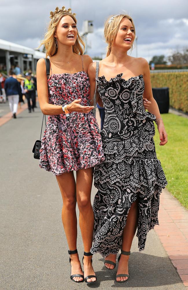 Ruby and Lucy Brownless, daughters of footy larrikin Billy, at the Caulfield Cup. Picture: Mark Stewart