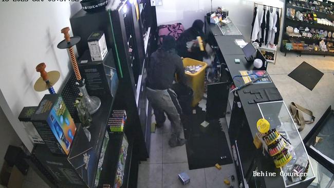 CCTV image from a raid on an Upper Coomera tobacconist on Saturday November 18. Picture: QPS