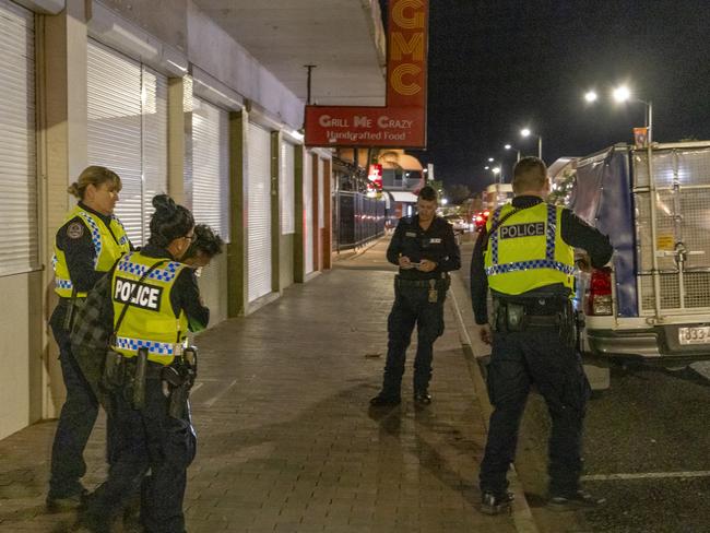 The Northern Territory Police Commissioner has activated a snap 72 hour curfew between the hours of 10pm-6am, after what was described as a “horror” weekend in Alice Springs for both police and residents. Picture: Grenville Turner